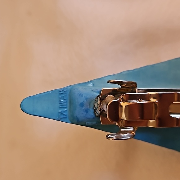 Vintage Atomic Mod Made in Taiwan Wood Turquoise Color Barrette - Picture 5 of 6